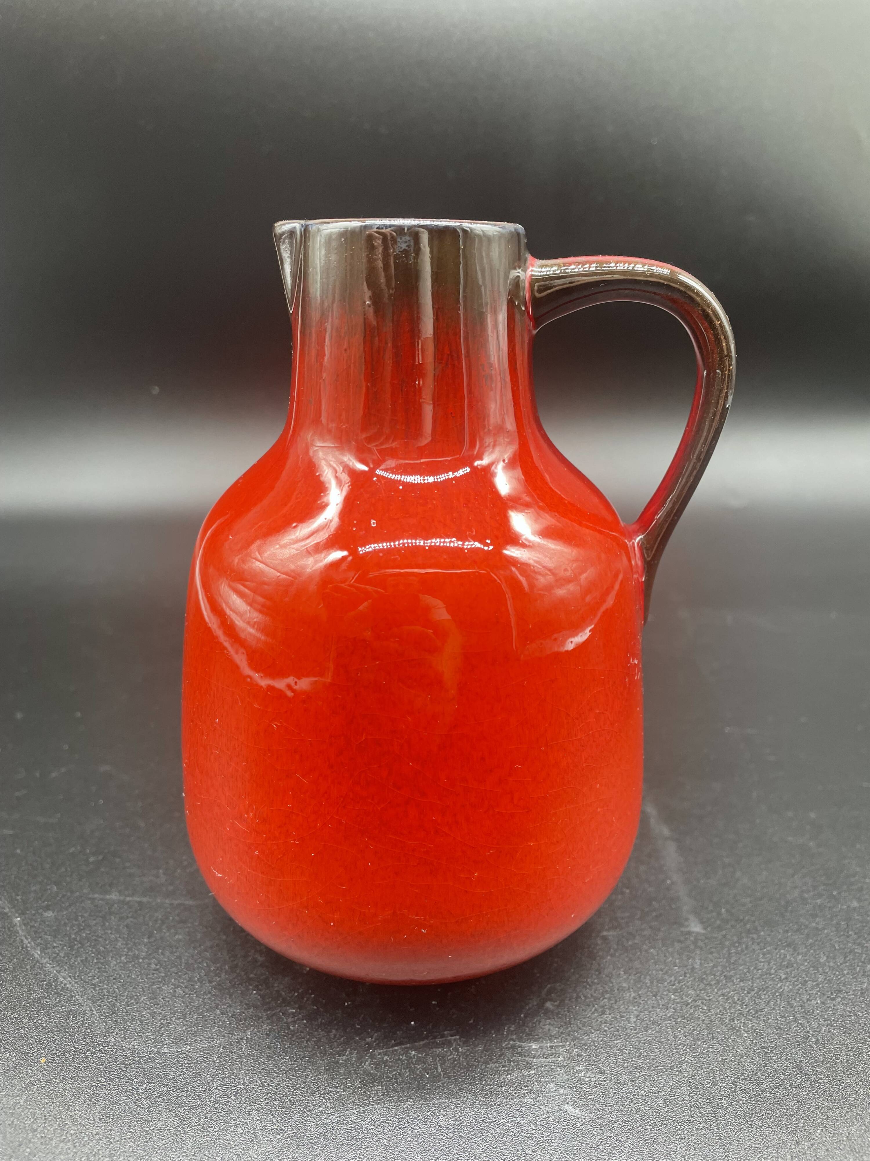 Vintage red ceramic pitcher – Germany, 1960s–70s – Mid-century decor