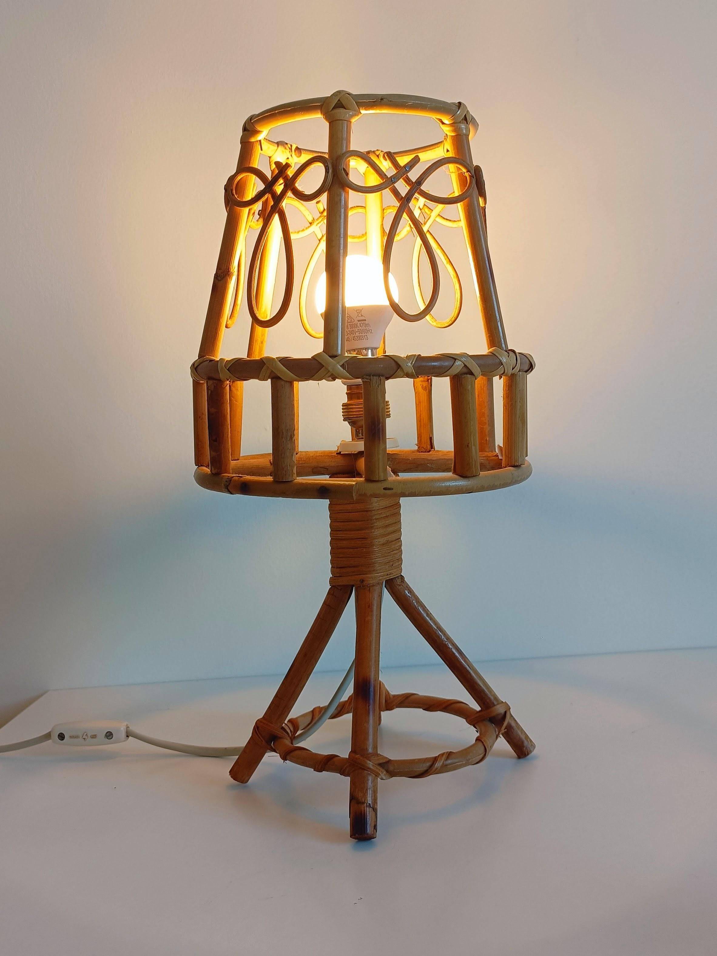 Bamboo and Rattan Table Lamp, Mid-Century Modern, 1960s Style