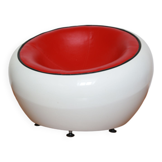 Fauteuil boule trendy lounge pivotant blanc rouge