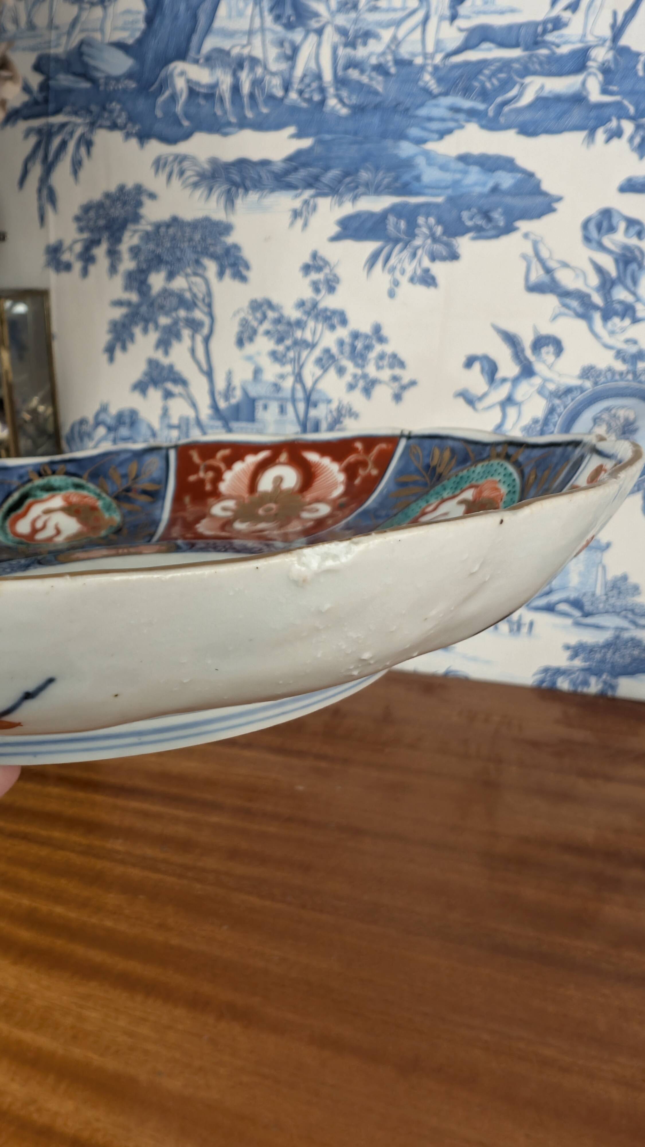 Signed Imari porcelain plate with Japanese lake and deer decoration, 19th century