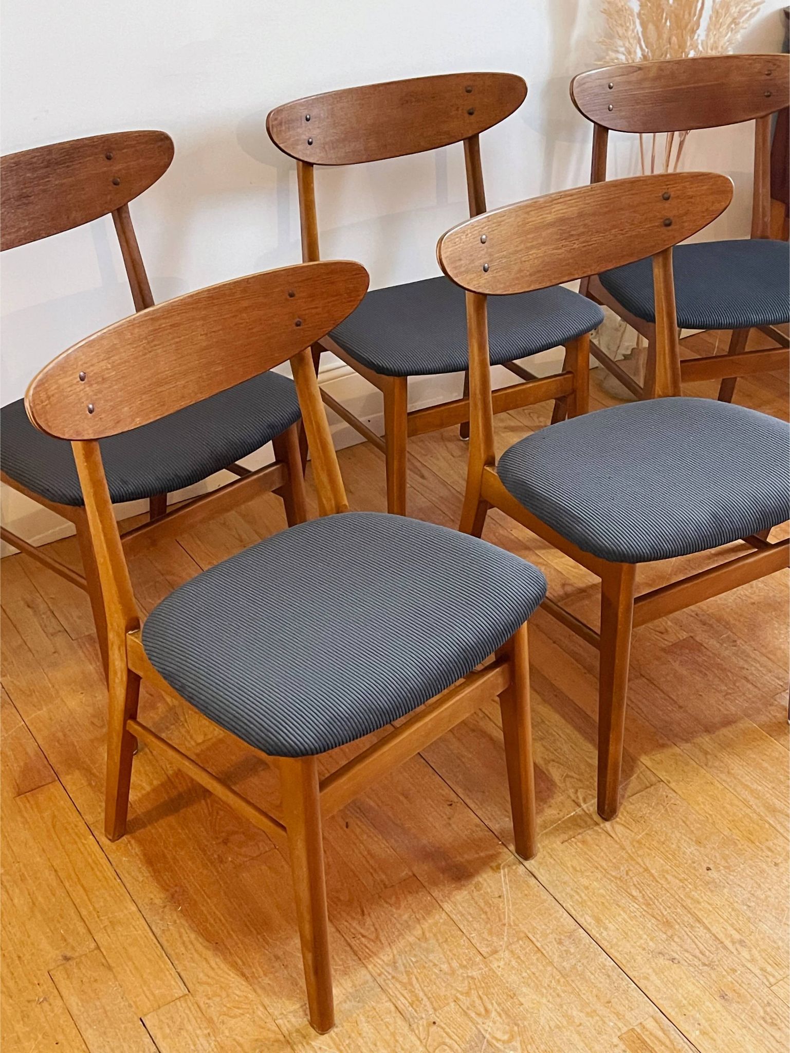Vintage Farstrup 210 Scandinavian chairs in stained beech and teak.