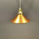 Copper hanging lamp with brass colored top and white inside lacquer.