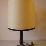 Old living room desk lamp in brown leather signed Le Tanneur France 57 cm