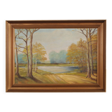 Painting „Two Birch by the Pond”, Scandinavian design, 1970s