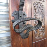 Vestiaire wears hat coat and art deco umbrella in wrought iron patere wood