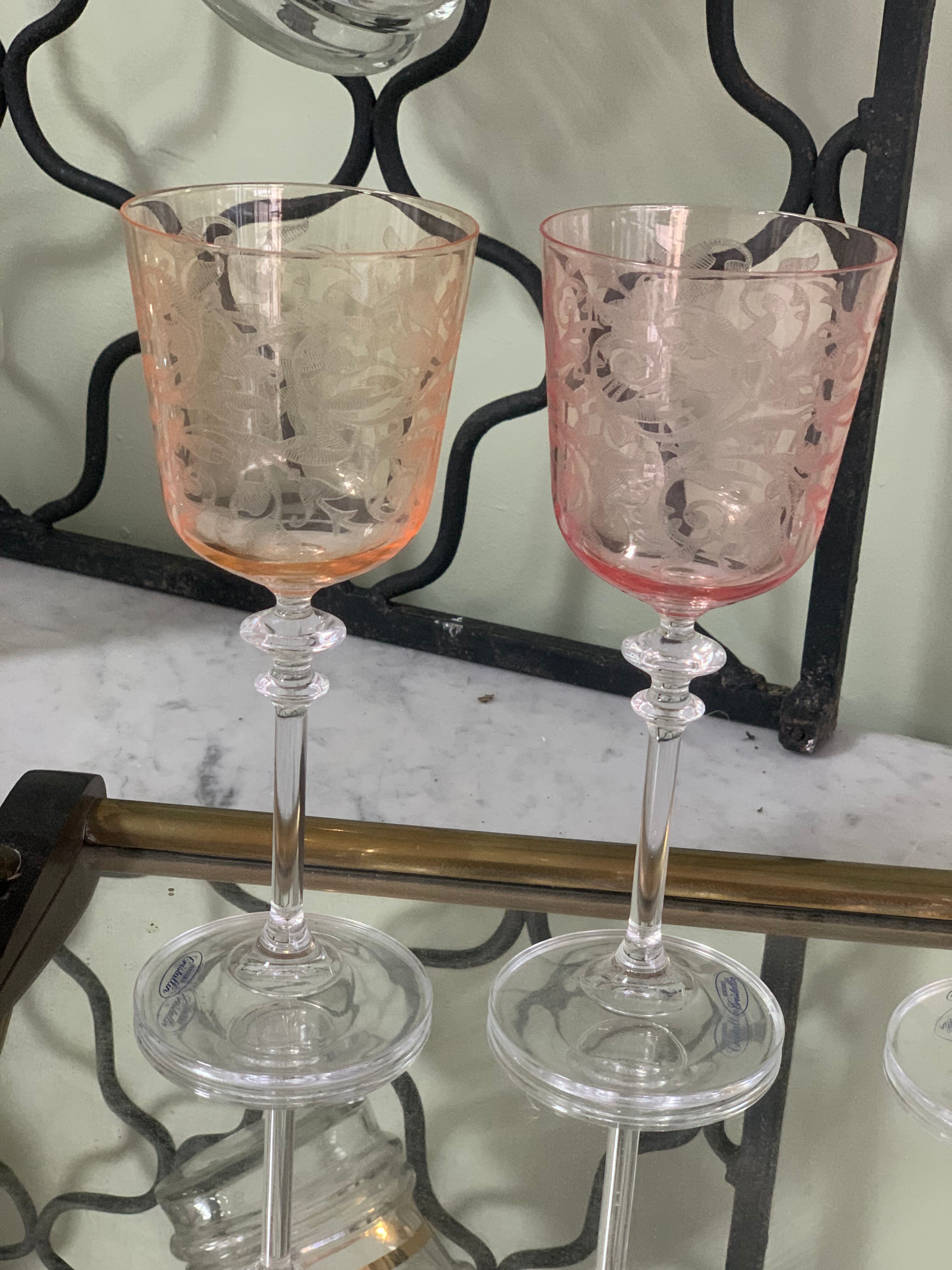 6 colored wine glasses, engraved crystalline