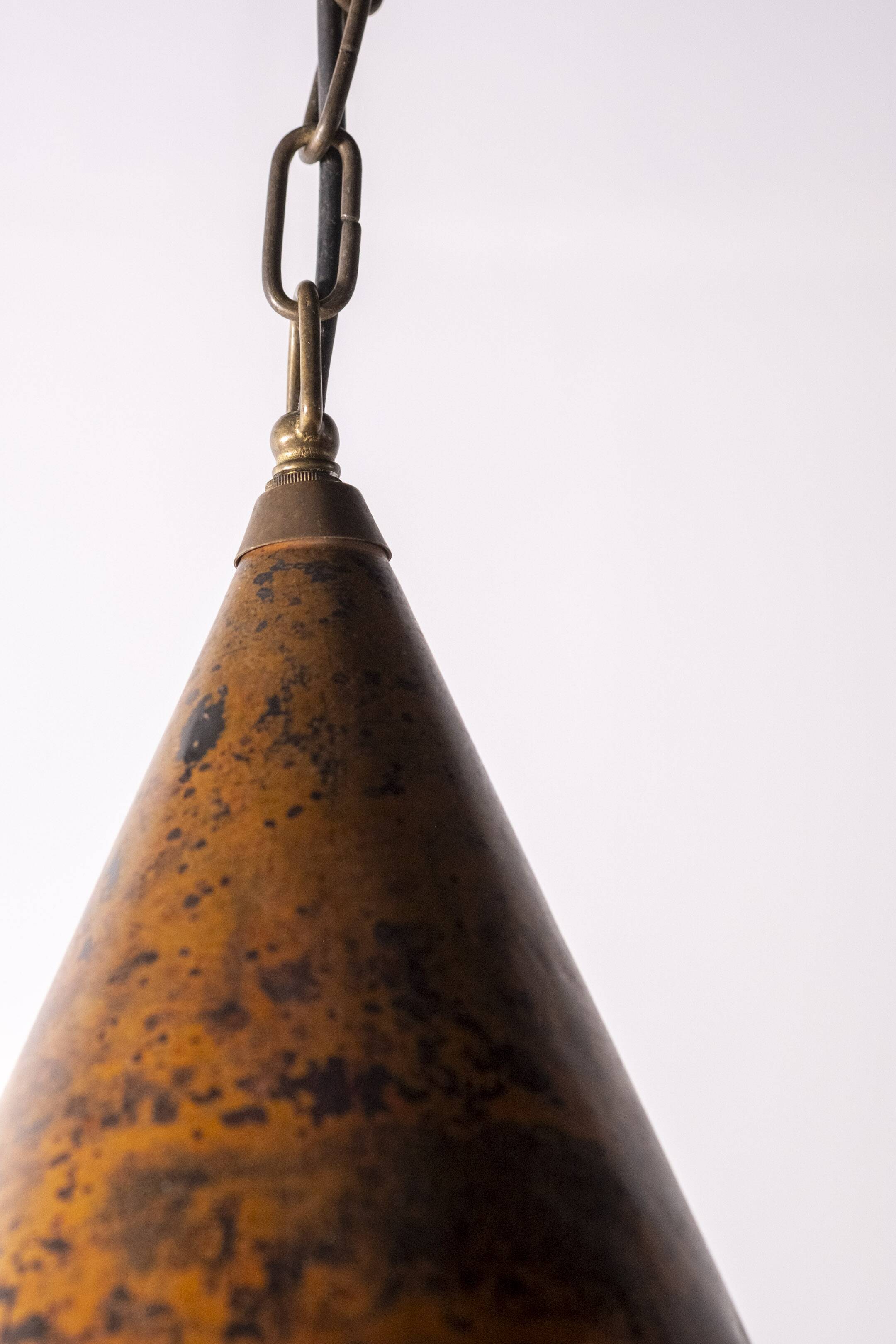 Nanny Still Copper Glass Brutalist Cone Pendant, RAAK, 1960s