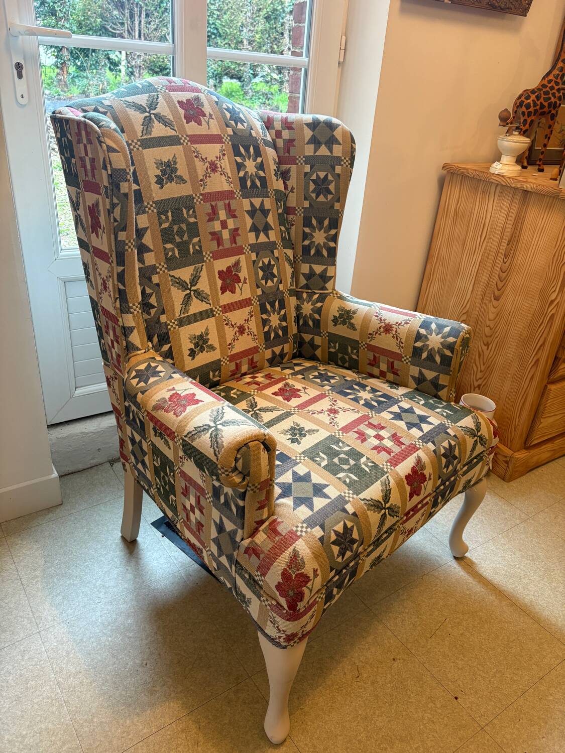 Patchwork wingback chair