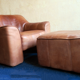 De Sede model DS44 patinated buffalo leather lounge chair and ottoman, 1970s