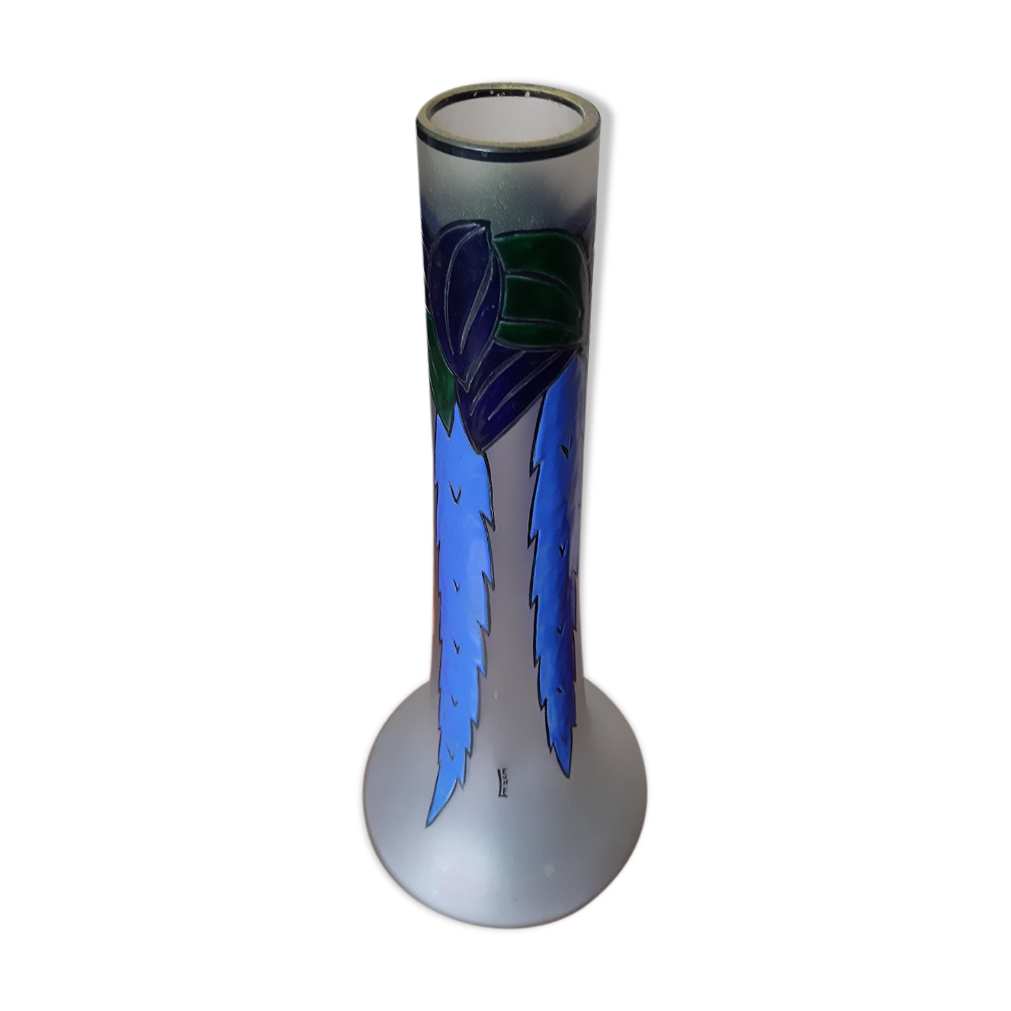 Art Deco enamel vase signed Leune