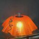Polish ceiling lamp, orange hand-painted glass with wavy edge, 1970s-80s