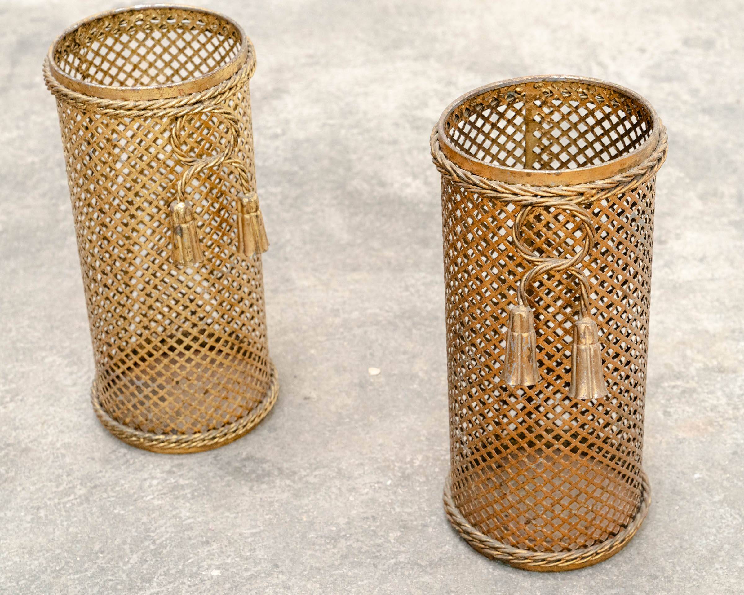 Paire de porte-parapluies vintage dorés 1950