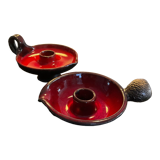 Duo of vintage enamelled ceramic candle holders born 60-70