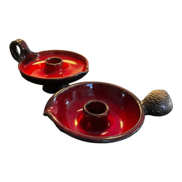 Duo de bougeoirs vintage en céramique émaillée nées 60-70