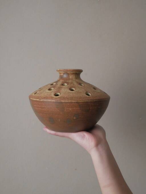 Vintage flower spike vase in stoneware ceramic handmade object handmade pottery Vallauris