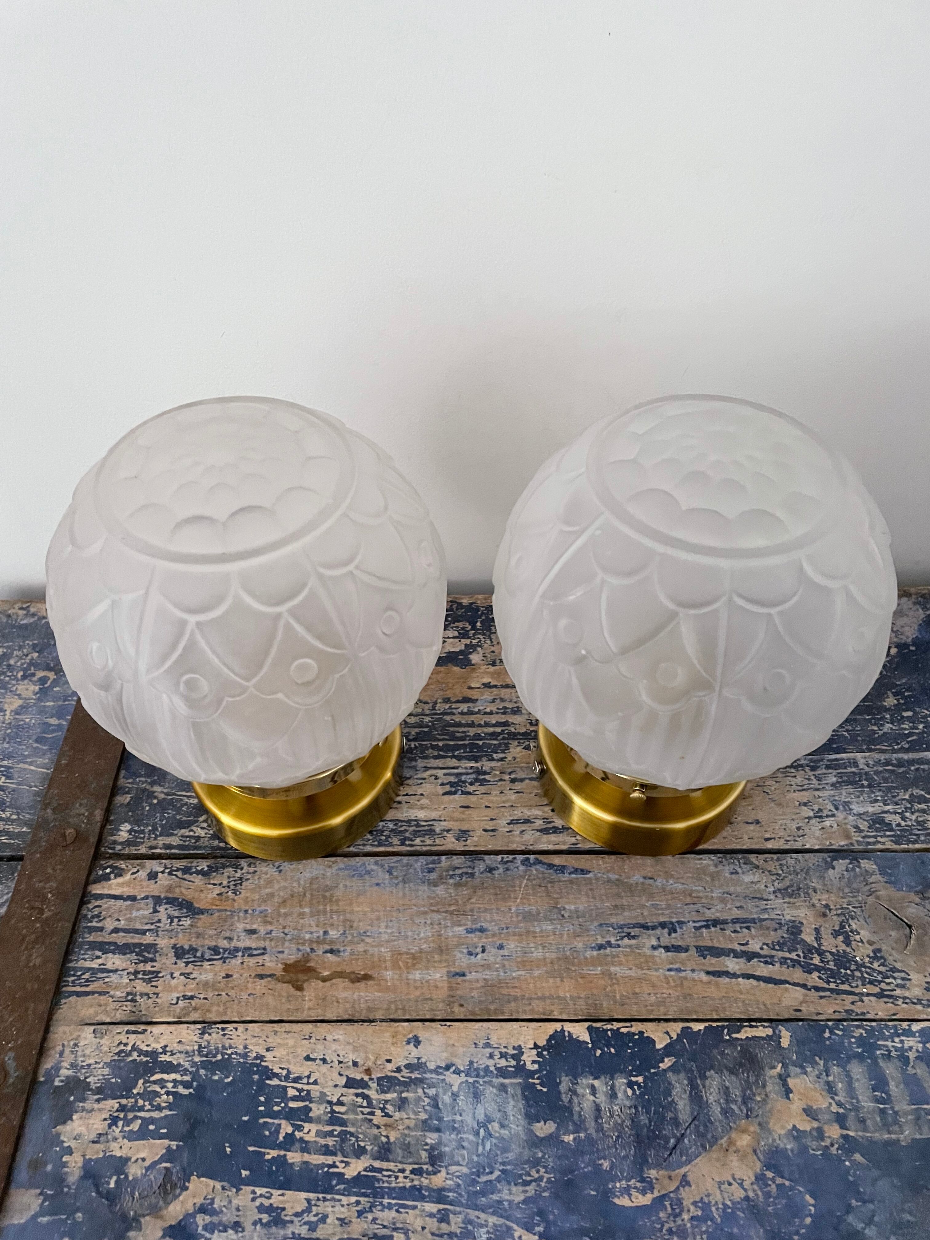 Pair of new electrified Art Deco globe sconces