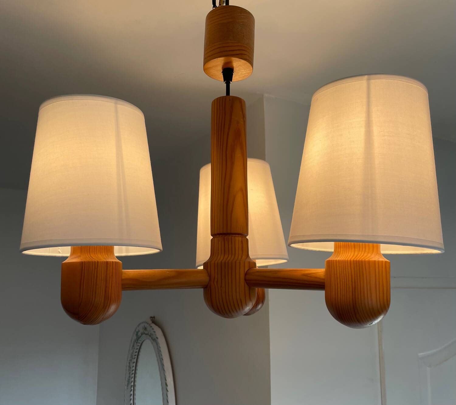 70’s Scandinavian pine wood chandelier