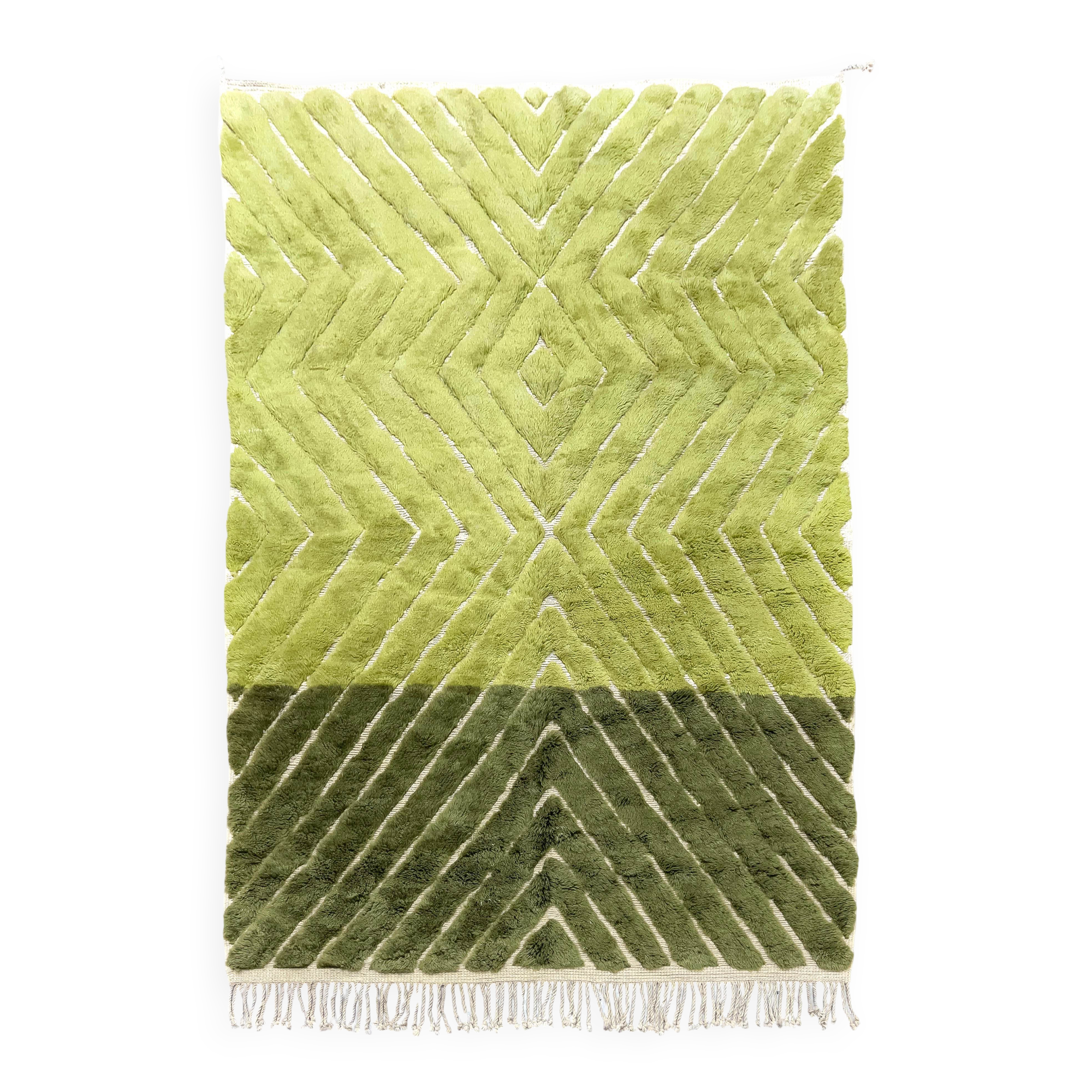 Tapis berbère marocain M'rirt bicolore vert 2,91x2,04m