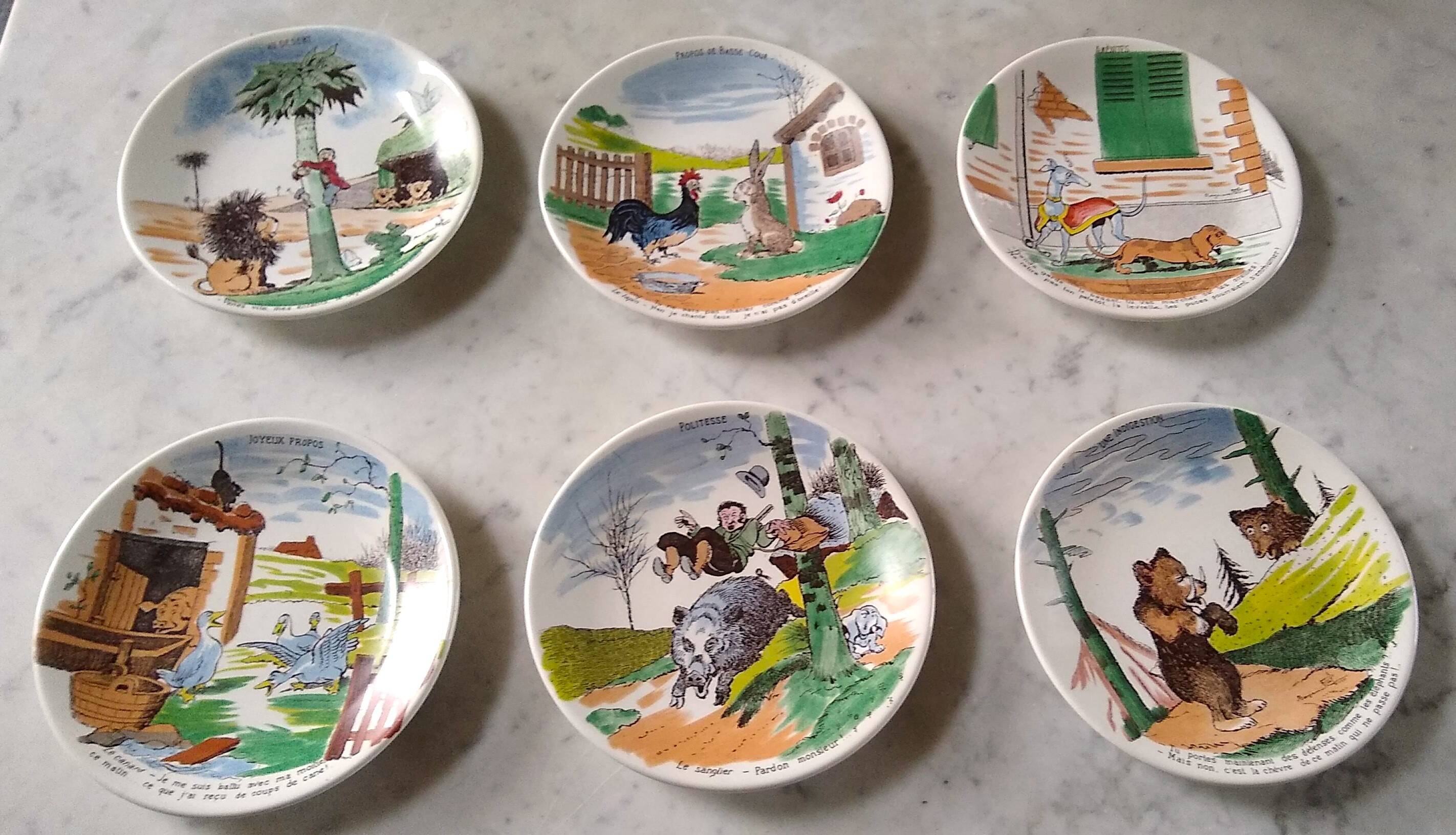 6 dessert plates by Benjamin Rabier Sarreguemines