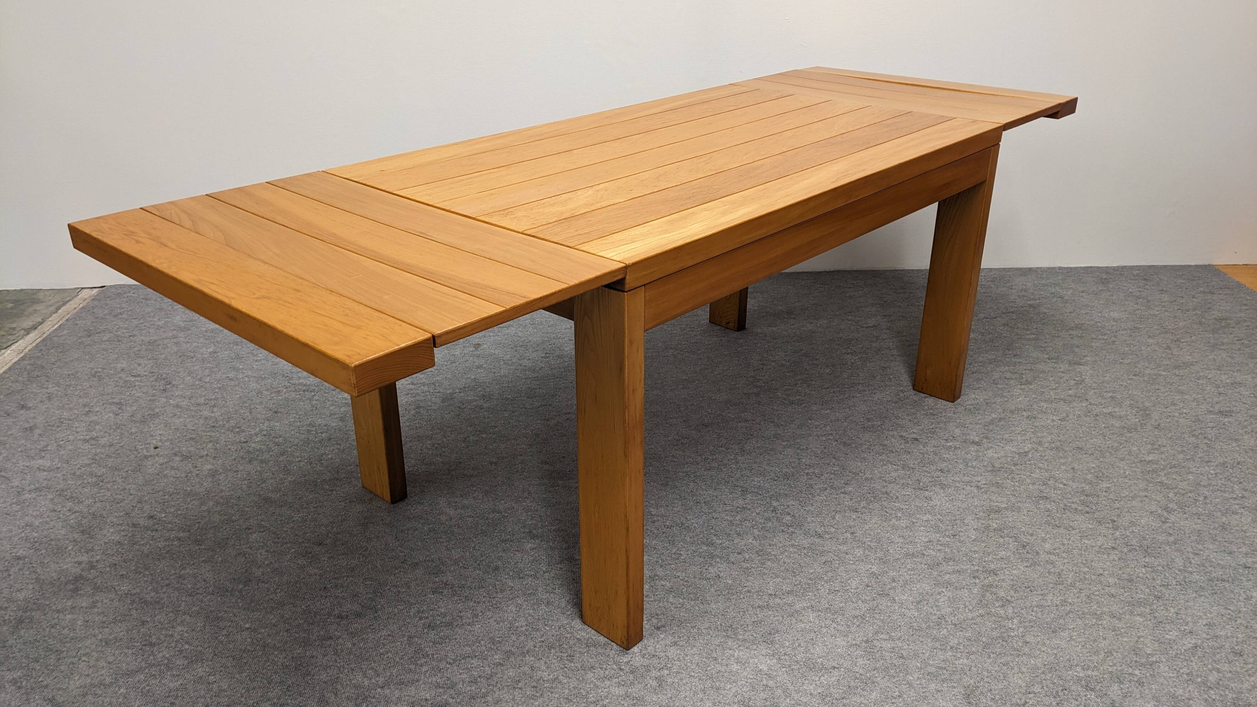 Maison Regain extendable table in solid elm, 70s-80s