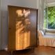 Large vintage Scandinavian wardrobe with two sliding doors.