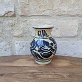 Vase en terre cuite vernissée motif bleu Korond Transylvanie H11cm