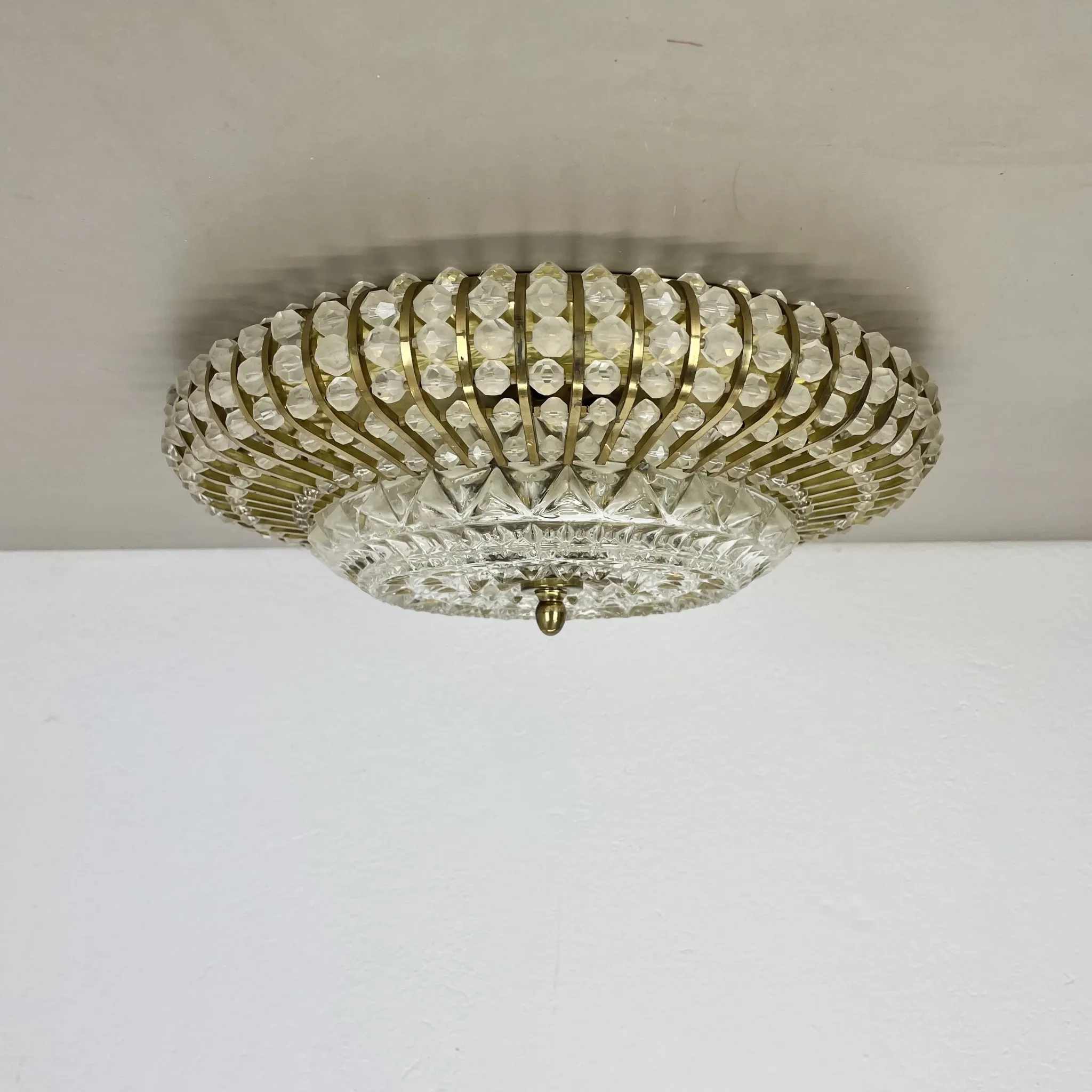 Ceiling Light in Hollywood Regency Style made of Glass and Brass, Ernst Palme Palwa, 1970s, Germany