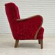 Années 1960, design danois, fauteuil en tissu rouge cerise, très bon état d’origine.