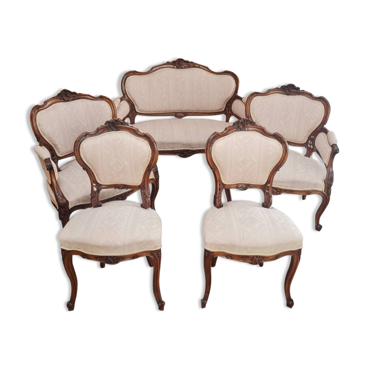 Salon 5 pièces en noyer Louis XV