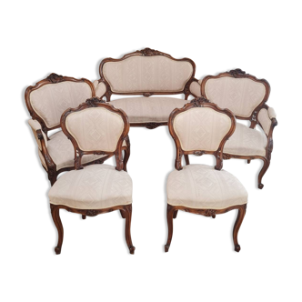 5-piece Louis XV walnut living room