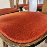 Lot of 10 Vintage Tyrolean Dine Chairs with Red Fabric Seat / Original Mundus Wooden Cottage