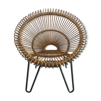 Armchair in rattan foot metal circa 1960