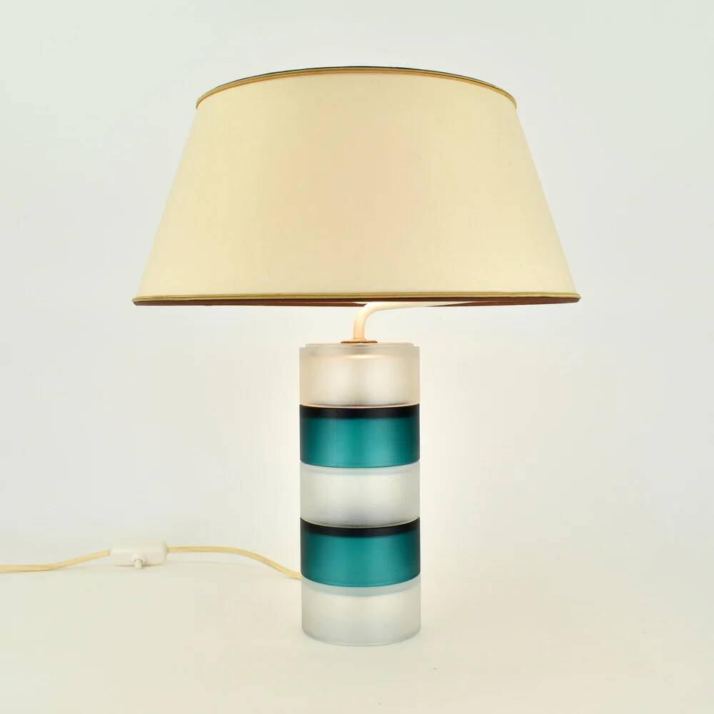 Scandinavian vintage modernist teal and clear glass table lamp