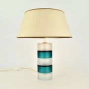 Lampe de table scandinave vintage moderniste bleu sarcelle et verre clair