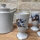 Old coffee service with 6 mazagrans and coffee pot with blue floral decoration