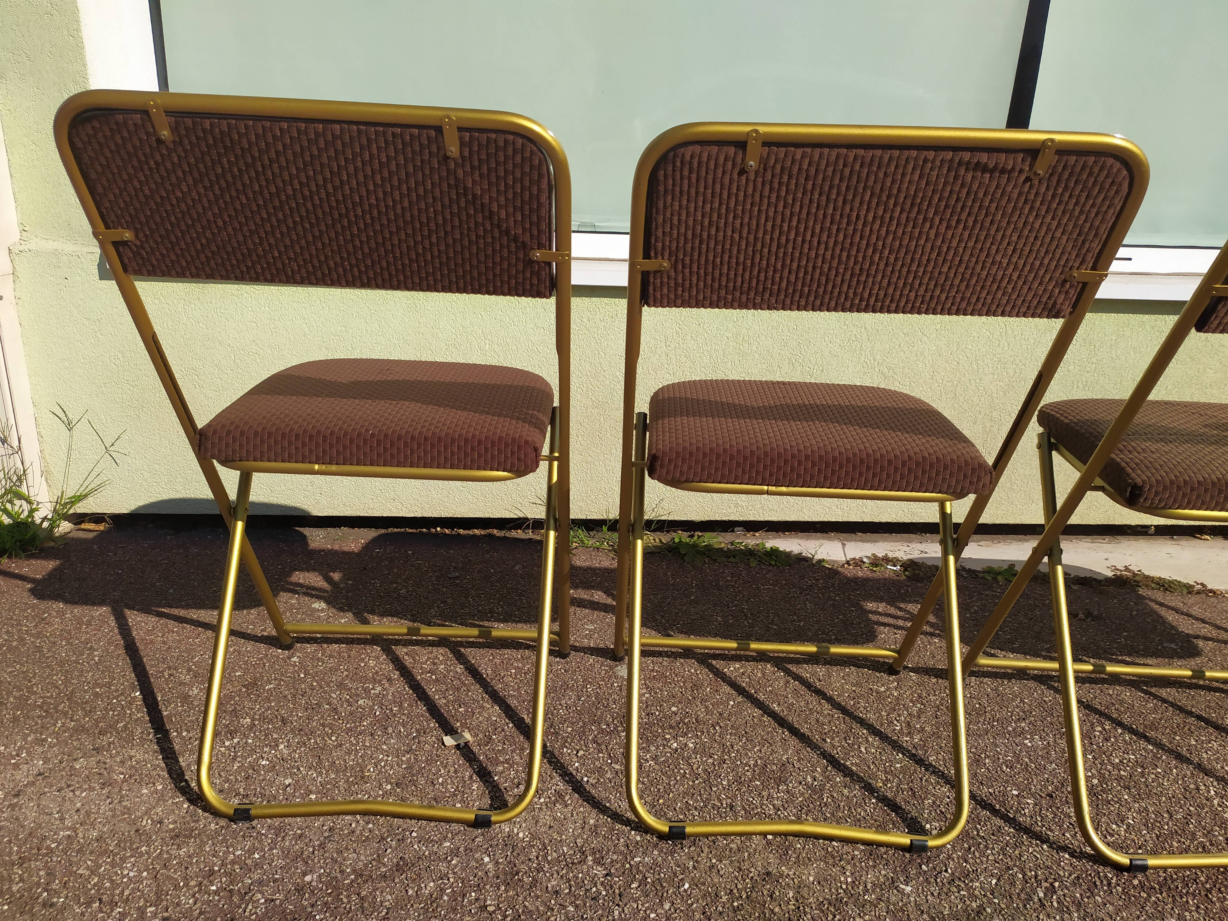Lot de 4 chaise lafuma pliante damier marron doré