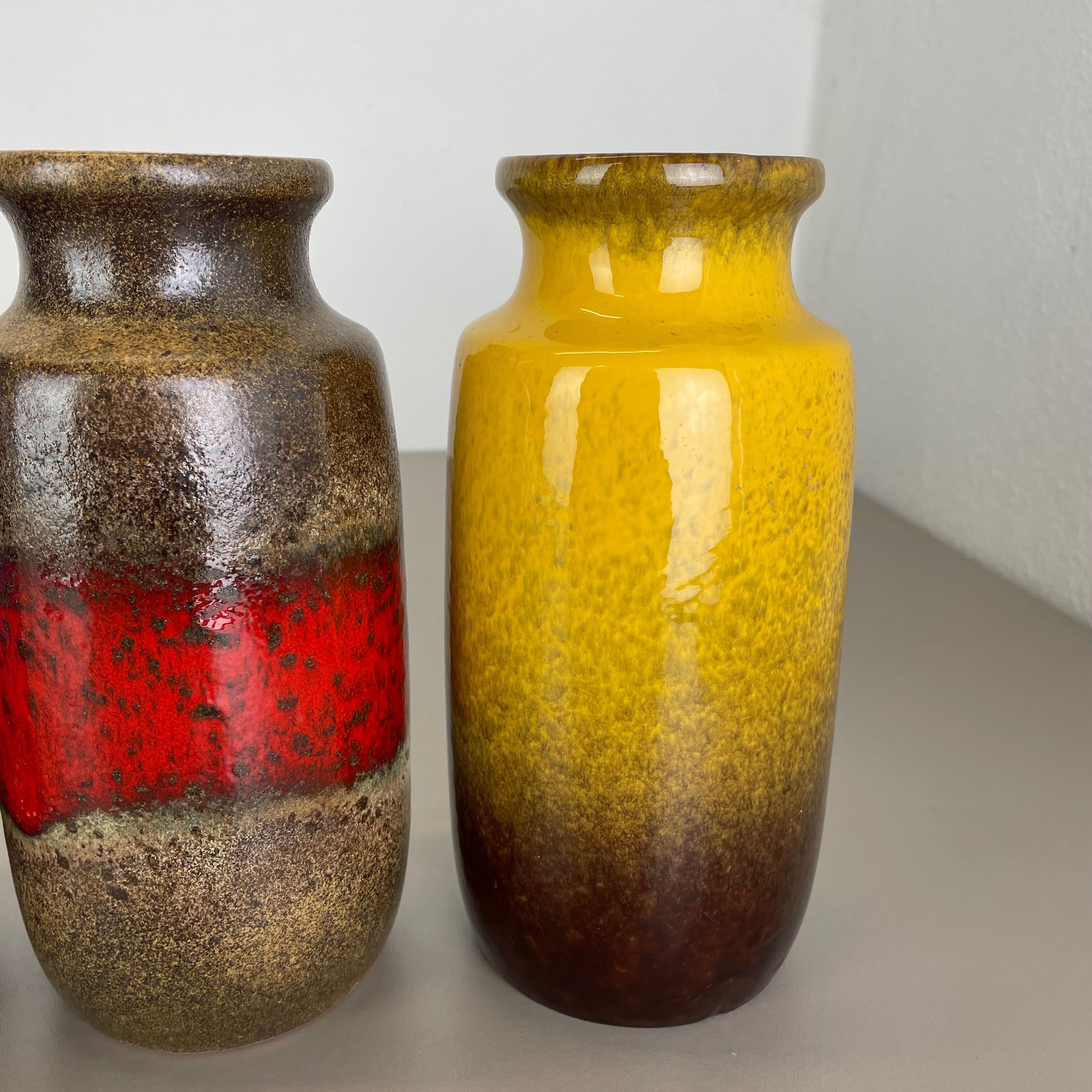 Set of Four Vintage Pottery Fat Lava Vases Made by Scheurich, Germany, 1970s
