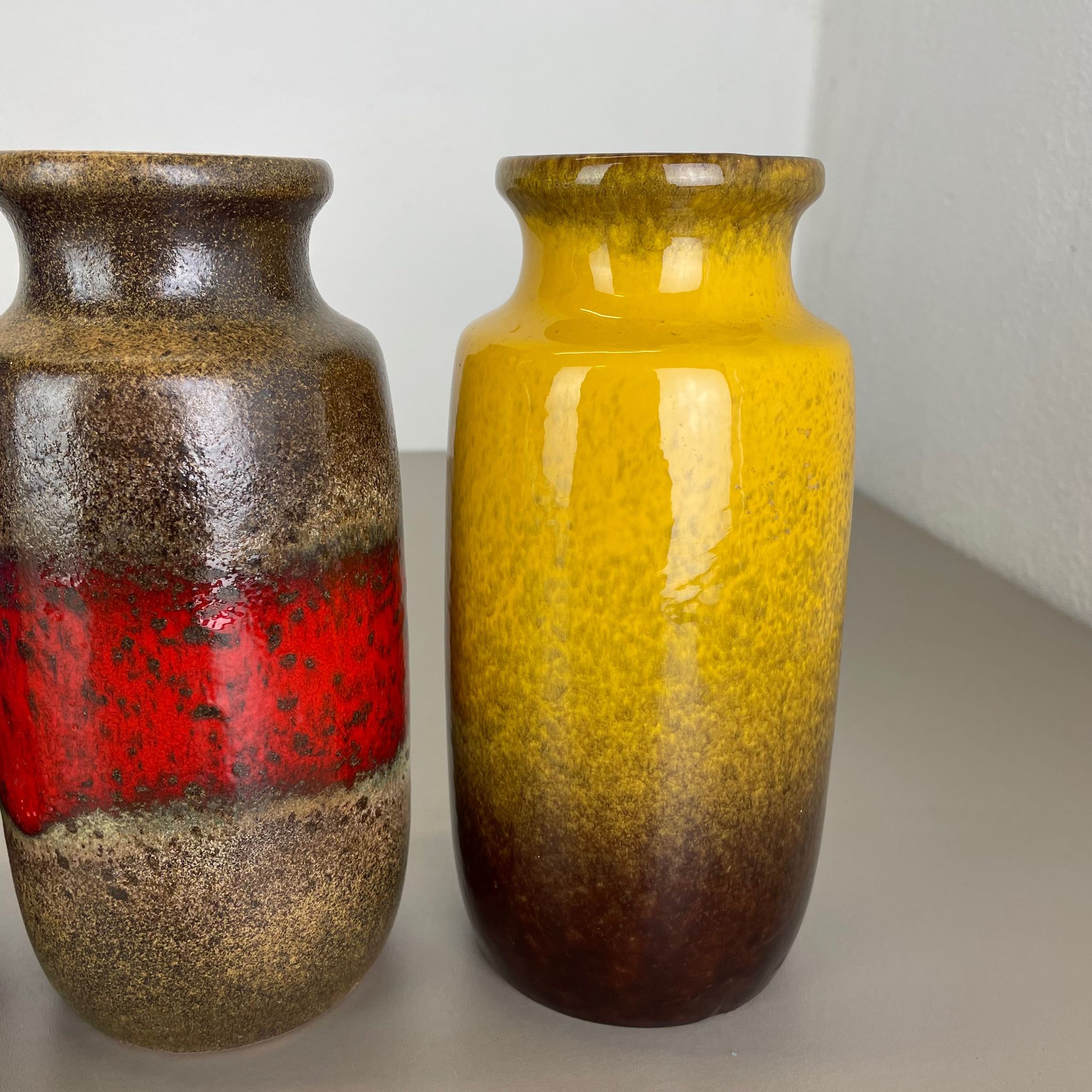 Set of Four Vintage Pottery Fat Lava Vases Made by Scheurich, Germany, 1970s