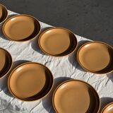 Set of 11 small dessert plates in brown-striped stoneware from Sarreguemines.