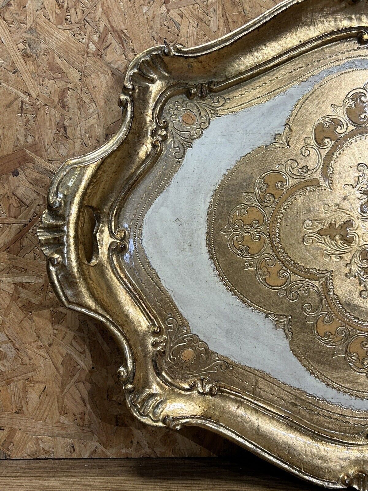 Old florentine tray painted wood, gilded, vintage 60,70