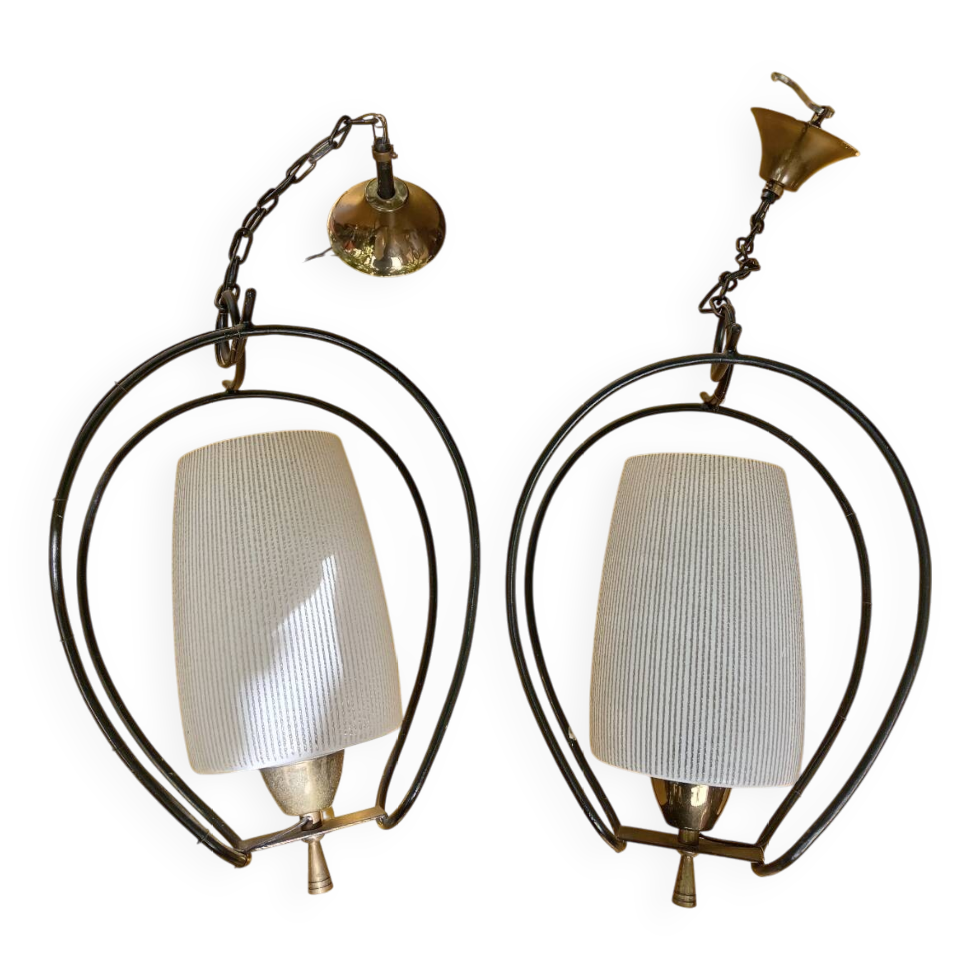 Pair of opaline glass pendant lights