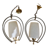Pair of opaline glass pendant lights