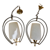 Pair of opaline glass pendant lights