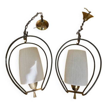 Pair of opaline glass pendant lights