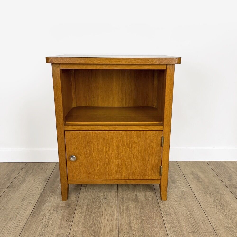 Pair of bedside tables blond wood and vinyl Jantzi 1966