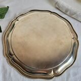 Round silver-plated serving dish with a glass base.
