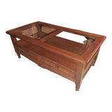 Table basse merisier et verre