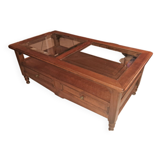 Table basse merisier et verre