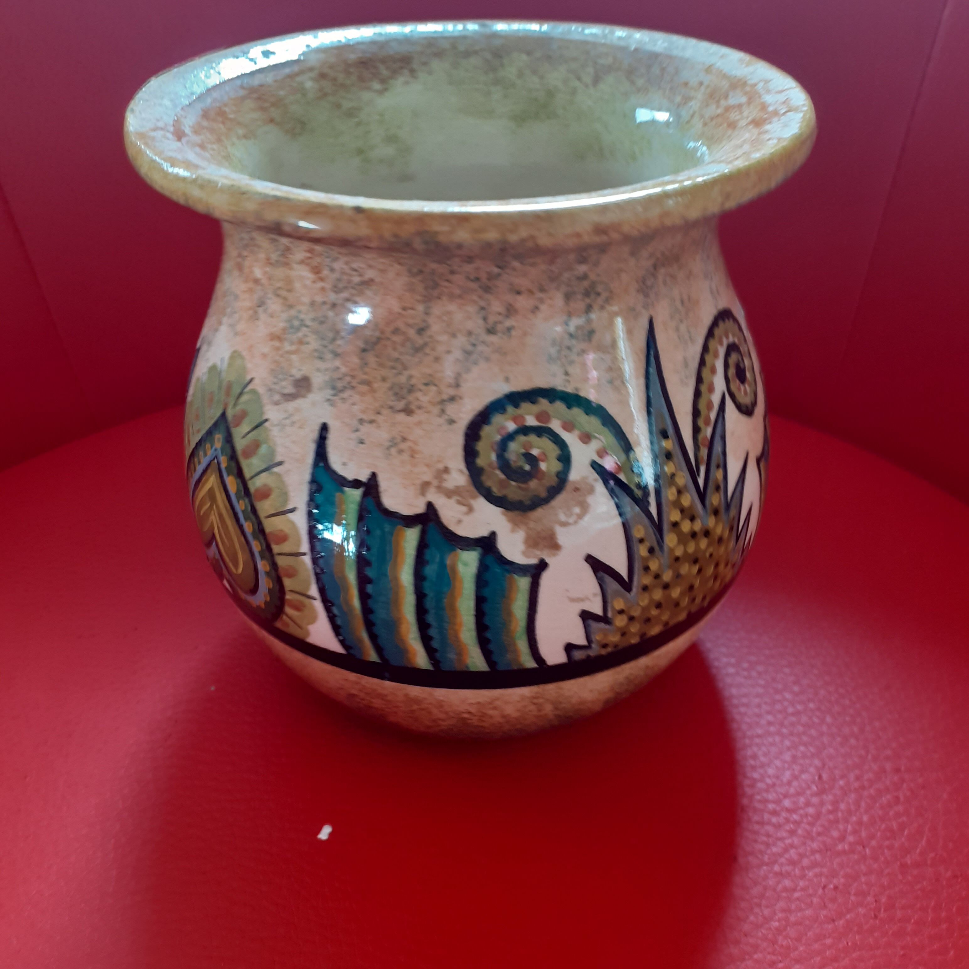 Vase of the years 30: hand painted. Glazed sandstone. P.Fouillen. Quimper.