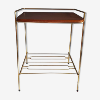 Vintage gold metal structure side table and wood shelf